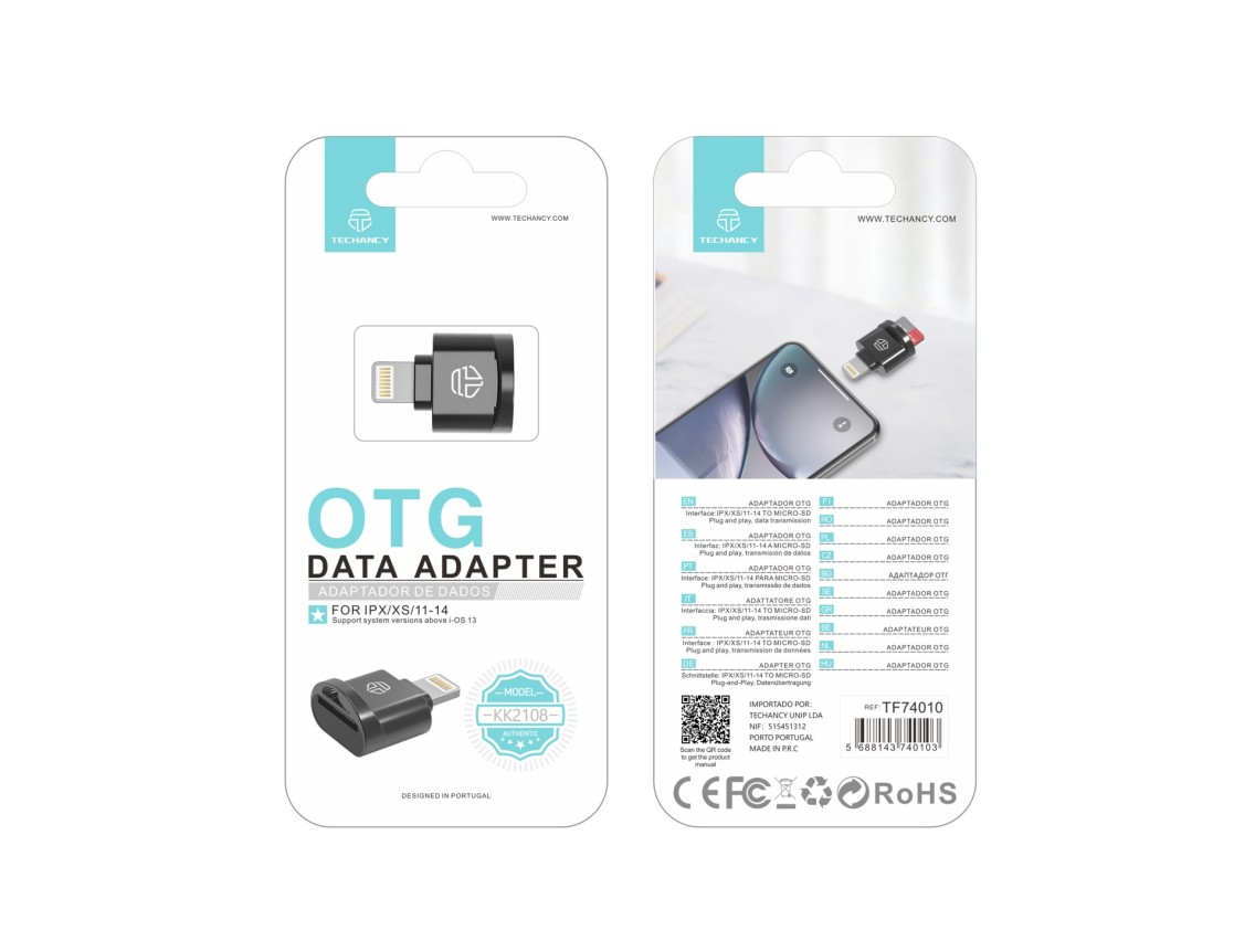 Leitor de cartões SD Techancy, adaptador Micro SD para Lightning, KK2108, compatível com iPad e iPho