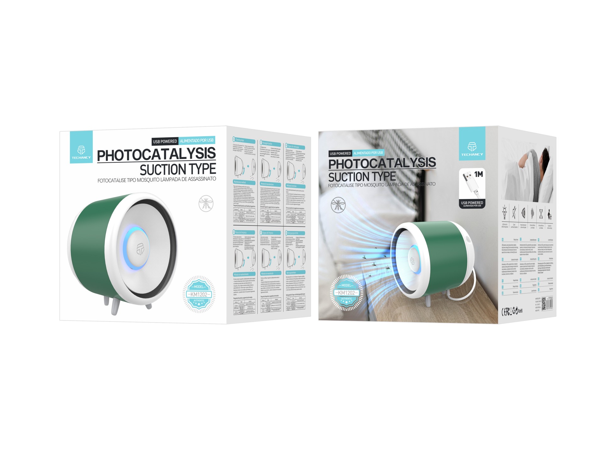 Repelente de mosquitos fotocatalítico Techancy con alimentación por USB, KM1202, fotocatalítico, cap