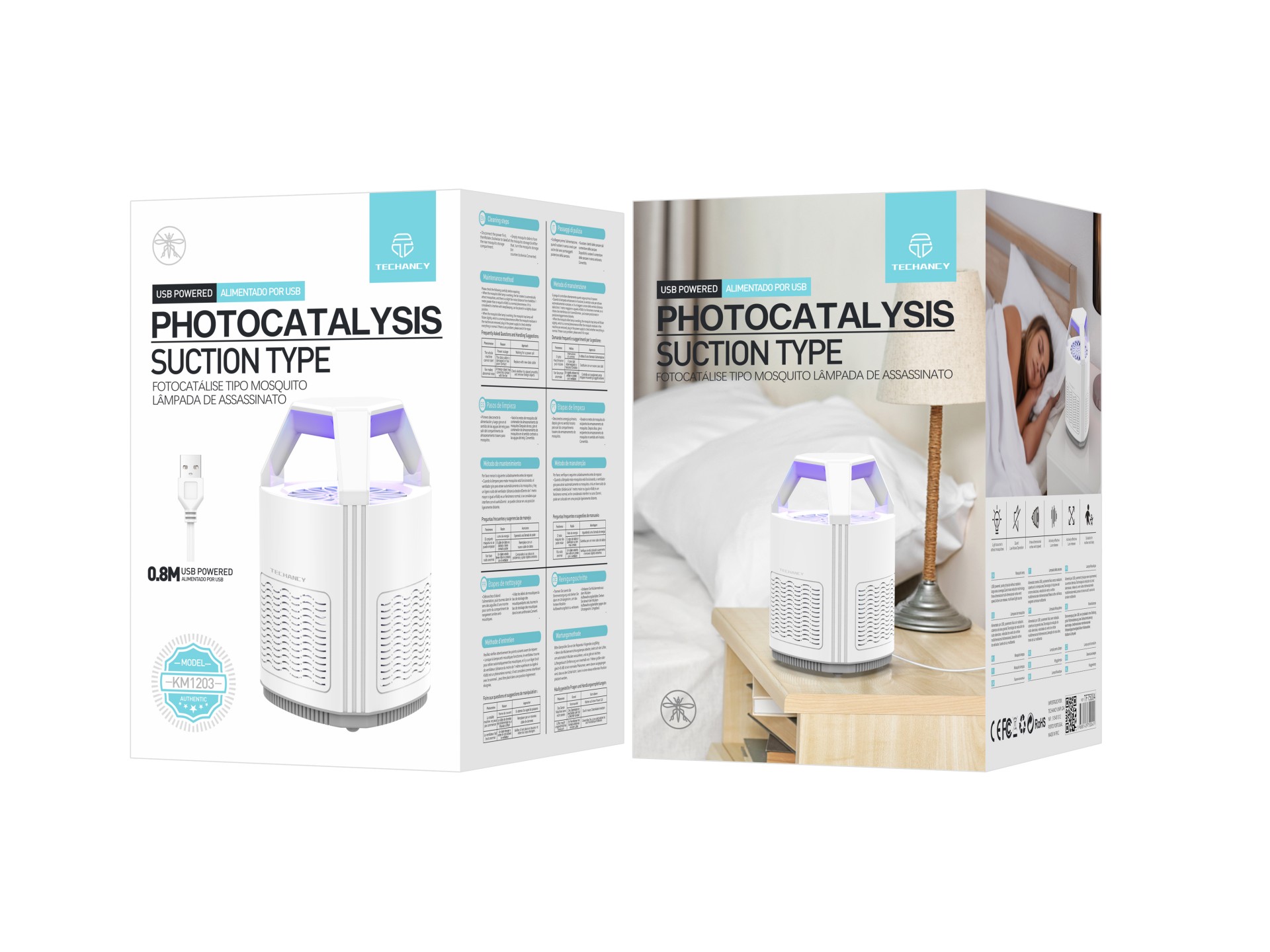 Repelente de mosquitos fotocatalítico Techancy con alimentación por USB, KM1203, fotocatalítico, cap