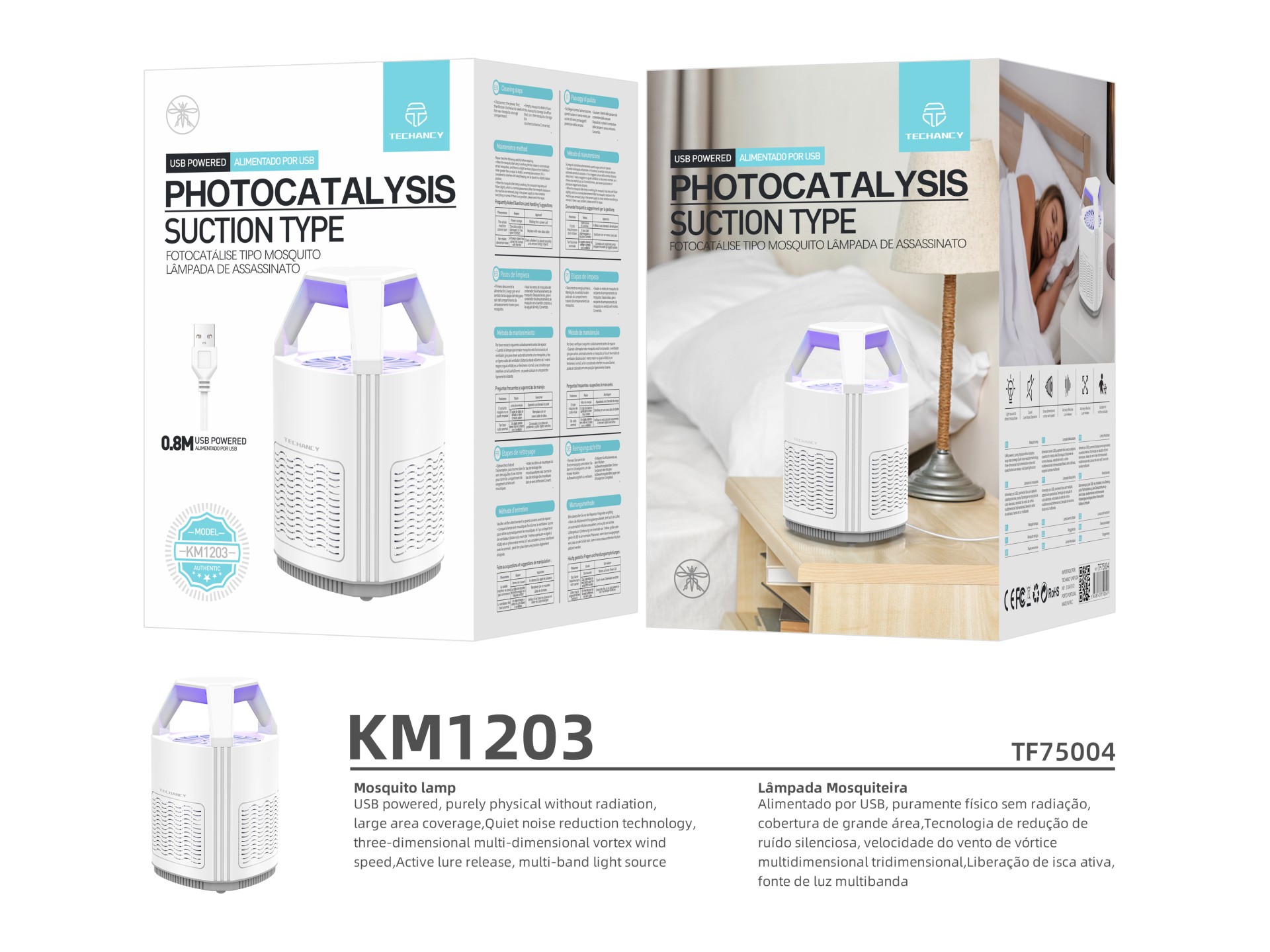 Repelente de mosquitos fotocatalítico Techancy con alimentación por USB, KM1203, fotocatalítico, cap