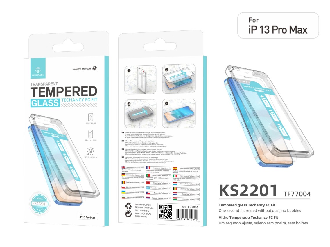 Techancy Tempered Glass Screen Protector with Dustproof Case for Quick Installation, Bubble-Free, KS