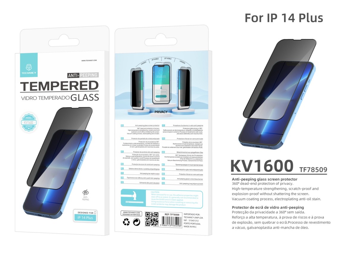 Protector de pantalla premium Techancy para smartphone, Privacy Guard, KV1600, compatible con iPhone