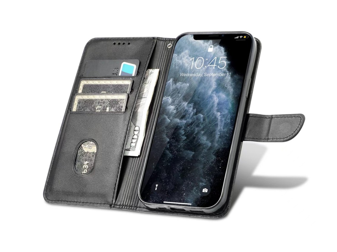 Capa flip em couro para telemóvel com 3 ranhuras para cartões, KX5600, função suporte e proteção con