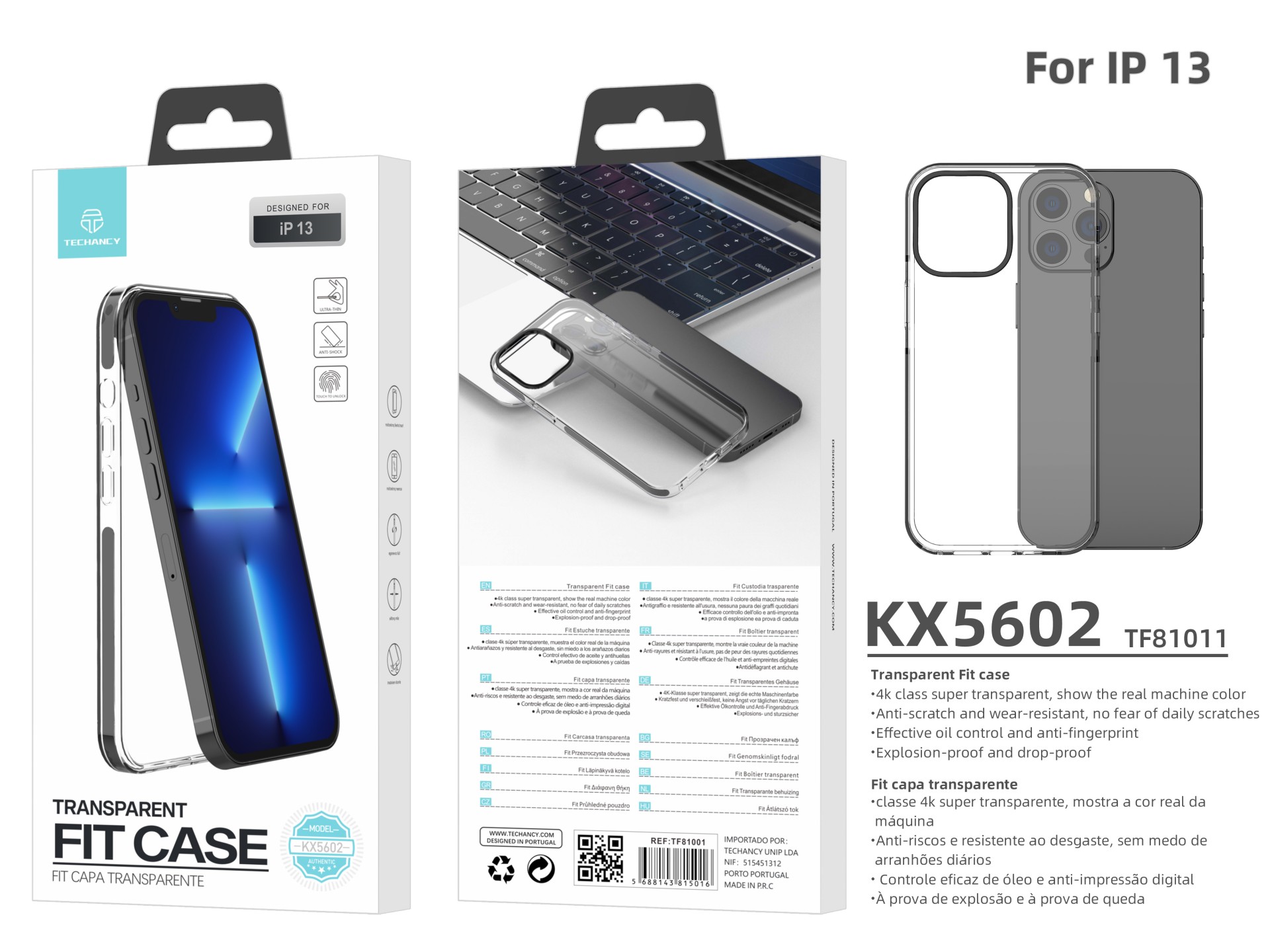 Techancy New Acrylic Clear Phone Case, KX5602, Compatible with iPhone 13, Clear + Black