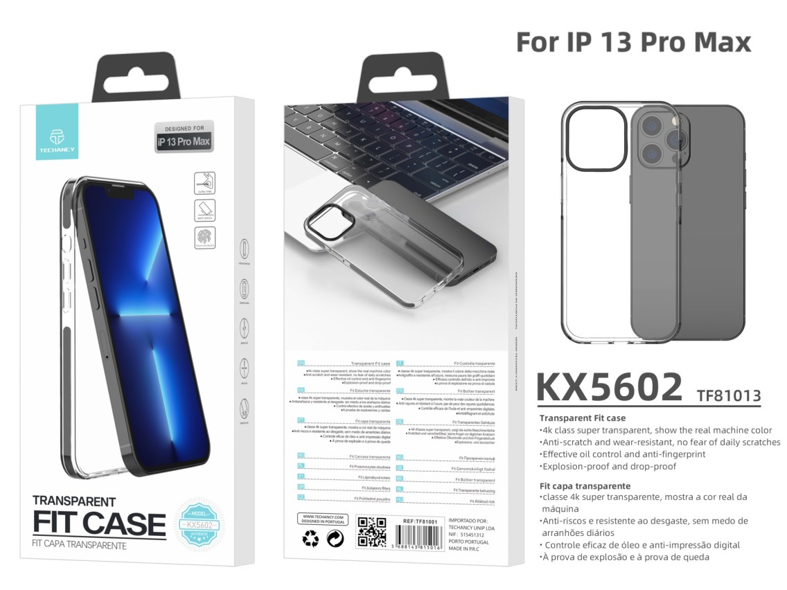Capa transparente para telemóvel Techancy New Acrylic, KX5602, compatível com iPhone 13 Pro Max, tra