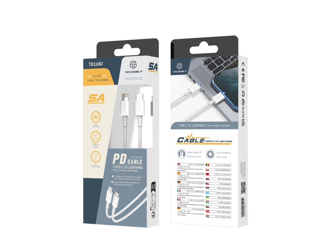 Techancy 18W PD Fast Charging Data Cable 1.2M TB1680, USB-C Port-IP8/X/11-14, Compatible with iPhone