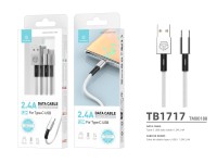 Techancy Cabo De Dados Usb- Tipo C Branco TB1717, Carregamento Rápido De 2,4 A, Liga De Alumínio + E Techancy Cabo De Dados Usb- Tipo C Branco TB1717, Carregamento Rápido De 2,4 A, Liga De Alumínio + E