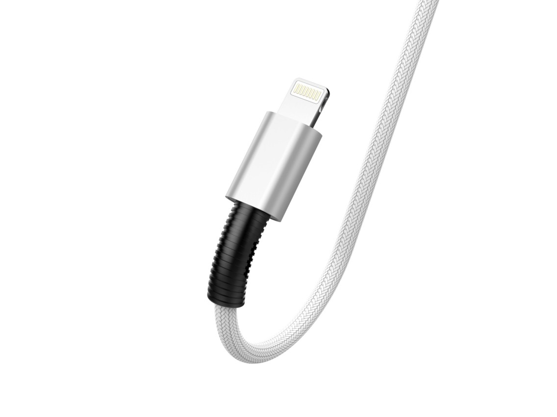 Techancy USB-Lightning Data Cable White TB1717, 2.4A Fast Charging, Aluminum Alloy + Braided 1.2M
