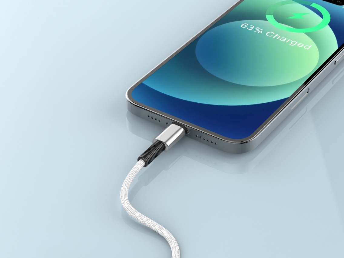Techancy USB-Lightning Data Cable White TB1717, 2.4A Fast Charging, Aluminum Alloy + Braided 1.2M