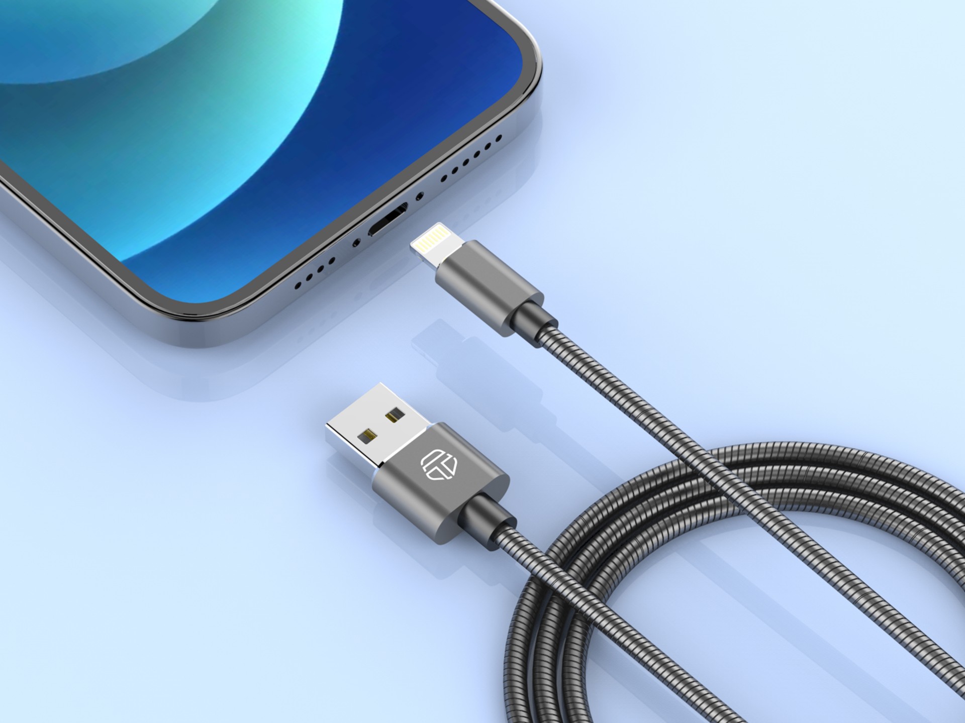 Techancy Aluminum Alloy Data Cable 1m TB1662, All-Metal Design, Usb-Ip8/X/11-14, 2.4a Charging.