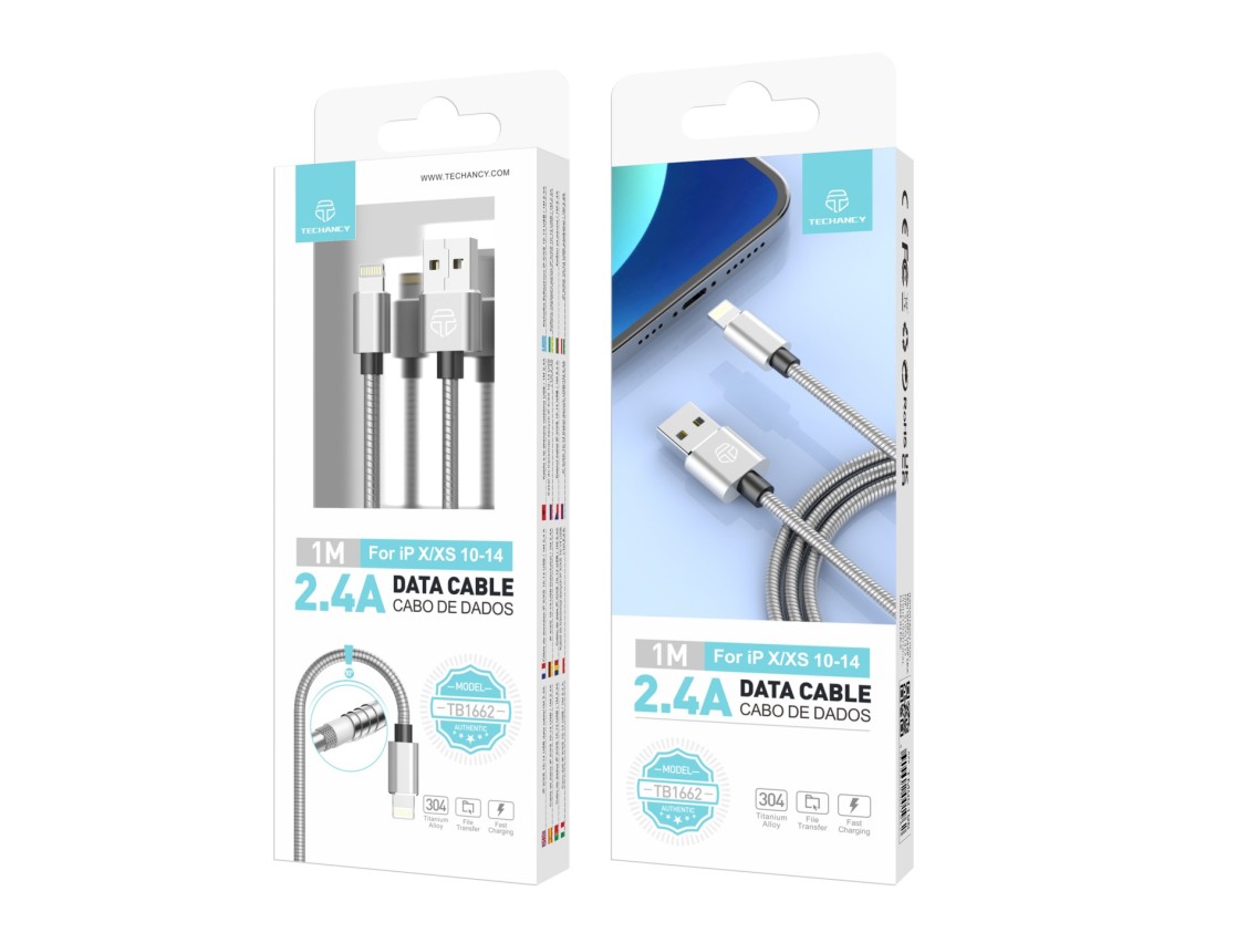 Techancy Cabo De Dados Em Liga De Alumínio 1m TB1662, Design Totalmente Metálico, Usb-Ip8/X/11-14, C