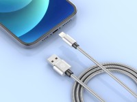 Techancy Aluminum Alloy Data Cable 1m TB1662, All-Metal Design, Usb-Ip8/X/11-14, 2.4a Charging. Techancy Aluminum Alloy Data Cable 1m TB1662, All-Metal Design, Usb-Ip8/X/11-14, 2.4a Charging.