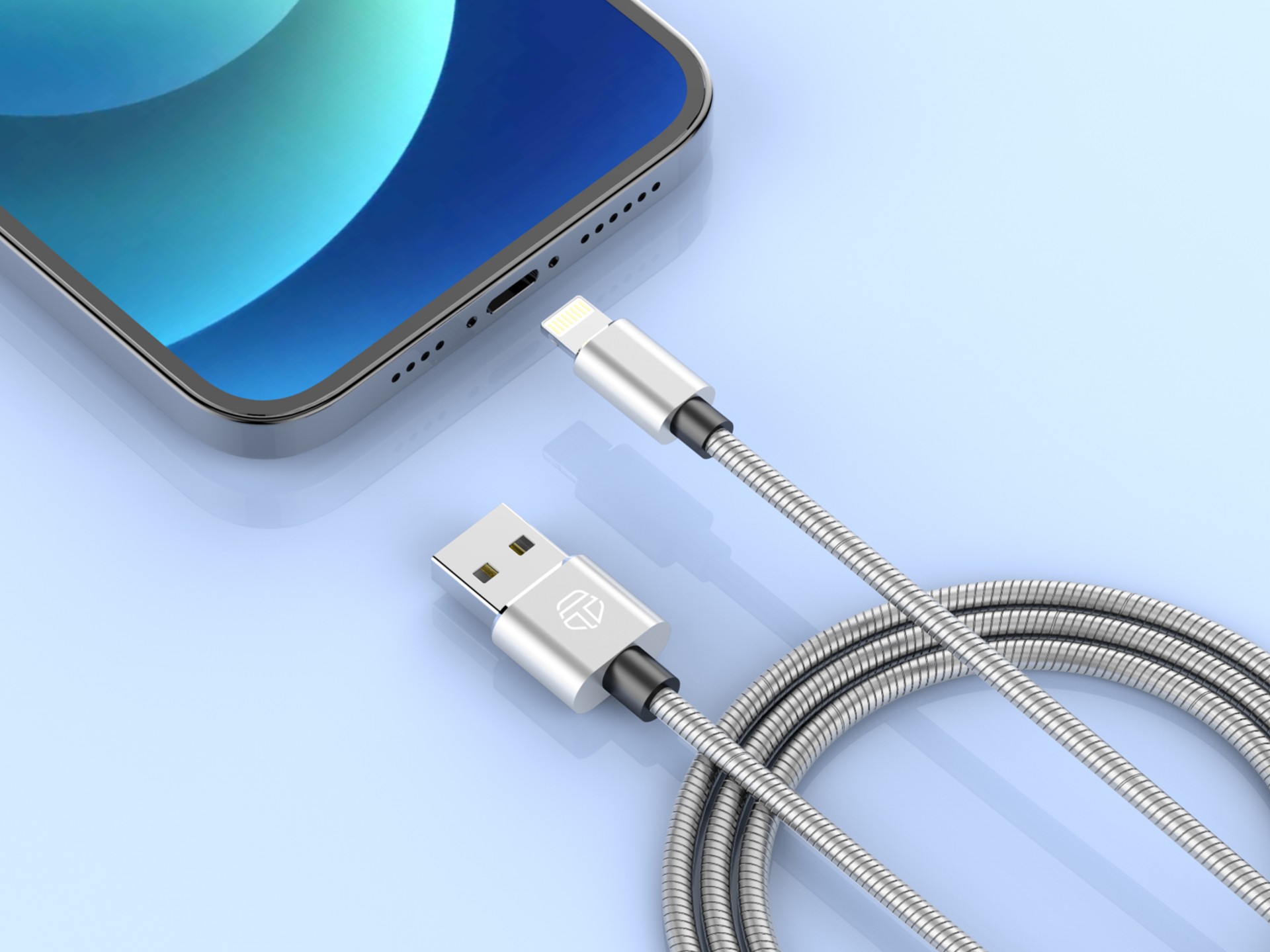 Techancy Aluminum Alloy Data Cable 1m TB1662, All-Metal Design, Usb-Ip8/X/11-14, 2.4a Charging.