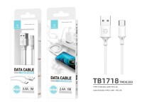 Techancy Cabo De Dados Usb-Tipo C 1M Branco TB1725, Carregamento De 2,4 A, Compat�vel Com Telem�veis