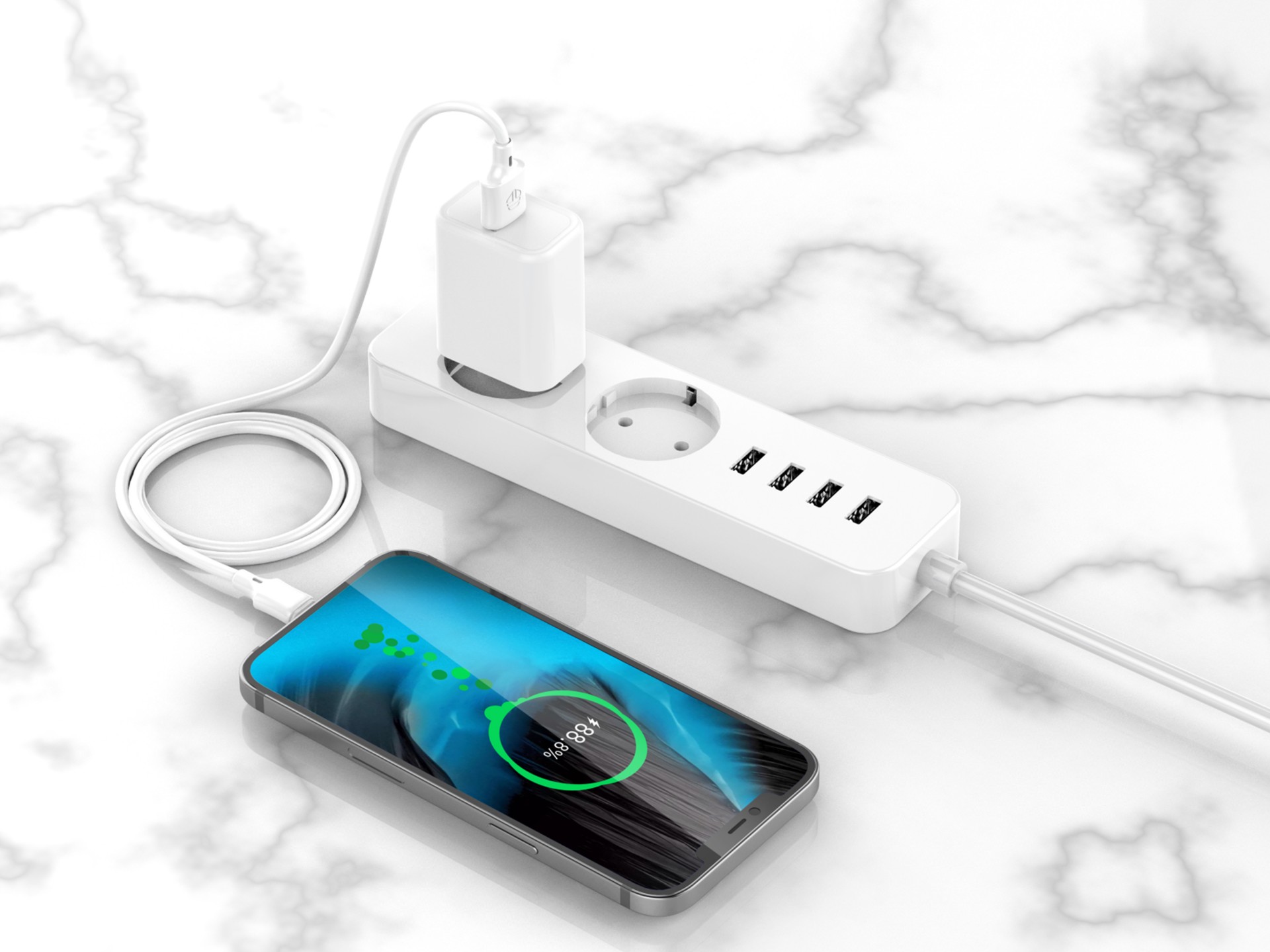 Techancy Cabo De Dados Usb-Tipo C 1M Branco TB1725, Carregamento De 2,4 A, Compatível Com Telemóveis