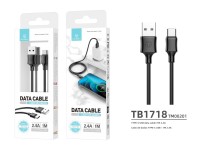 Techancy USB Type-C Data Cable 1M Black TB1725, 2.4A Charging, Compatible with Type-C Mobile Phones