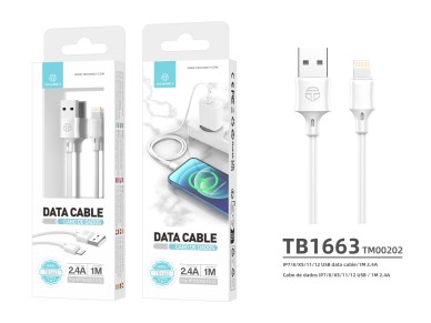 Techancy Cabo De Dados Usb-Lightning 1m Branco TB1671, Carregamento 2.4A, Compat�vel Com Iphone/Ipad