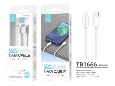 Techancy White Data Cable 20w TB1666, Compatible with iPhone 7 Up to 14, Fast PD Charging, Durable, 