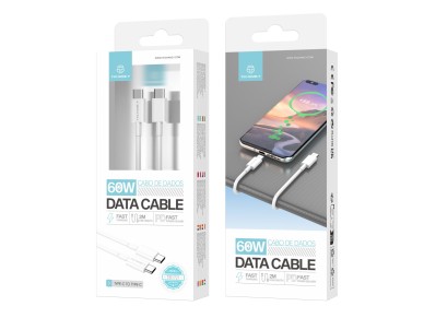 Techancy Data Cable TB1721 White, Type-C to Type-C, Fast Charging 60w, 2m, Data Transmission