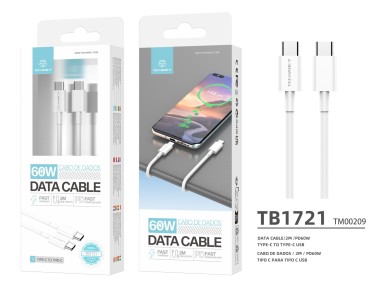 Techancy Data Cable TB1721 White, Type-C to Type-C, Fast Charging 60w, 2m, Data Transmission