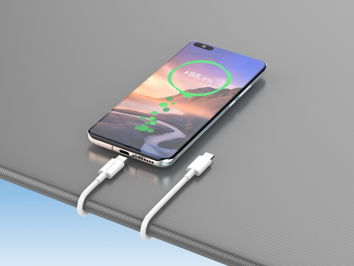 Techancy Data Cable TB1721 White, Type-C to Type-C, Fast Charging 60w, 2m, Data Transmission