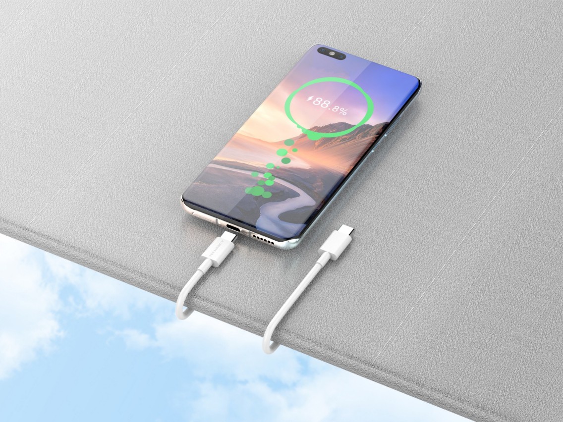 Techancy Cabo De Carregamento R�pido Usb-C Para Usb-C TB1724, 1 M Branco, Suporta Carregamento R�pid