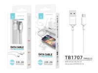 Techancy USB-Micro White Data Cable TB1707, 2 M Long, 2.4 A Charging, Compatible with Micro Devices Techancy USB-Micro White Data Cable TB1707, 2 M Long, 2.4 A Charging, Compatible with Micro Devices