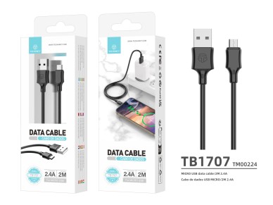 Cable de datos USB-Micro Techancy TB1707 negro, 2 m de distancia, carga de 2,4 A, compatible con dis