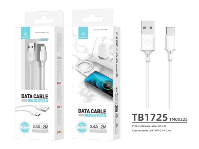 Techancy Cabo De Dados Usb-Tipo C Branco TB1725, 2 M De Comprimento, 2,4 A De Carregamento, Compat�v