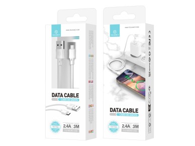 Cable de carga Techancy de 3 m USB-Micro blanco TB1708, carga rápida de 2,4 A, carga de largo a