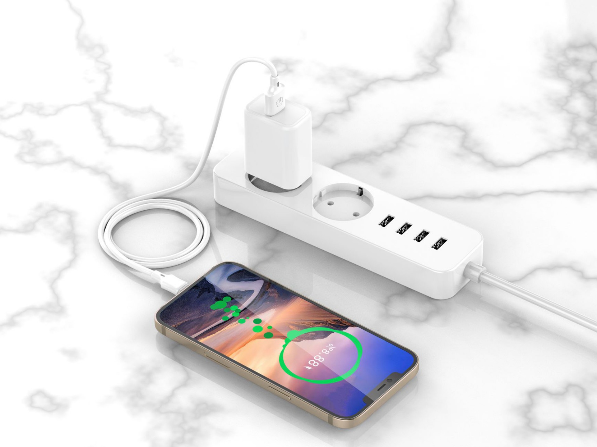 Techancy Charging Cable 3m USB-Micro White TB1708, 2.4A Fast Charging, Long Range Charging 3m