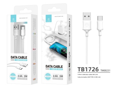 Techancy Cabo De Carregamento 3m Usb- Tipo C Branco TB1726, Carregamento R�pido De 2,4 A, Carregamen
