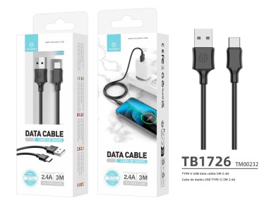Techancy Cabo De Carregamento 3m Usb- Tipo C Preto TB1726, Carregamento Rápido De 2,4 A, Carregament Techancy Cabo De Carregamento 3m Usb- Tipo C Preto TB1726, Carregamento Rápido De 2,4 A, Carregament