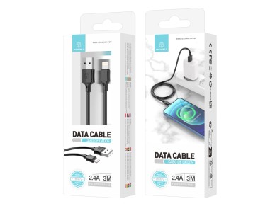 Techancy 3m USB-Lightning Charging Cable Black TB1672, 2.4A Fast Charging, Long Range Charging 3m
