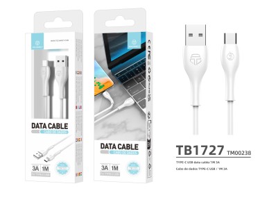Techancy Data Cable 1m White TB1727, USB Type-C Port 3a Fast Charging, Suitable for Many Devices