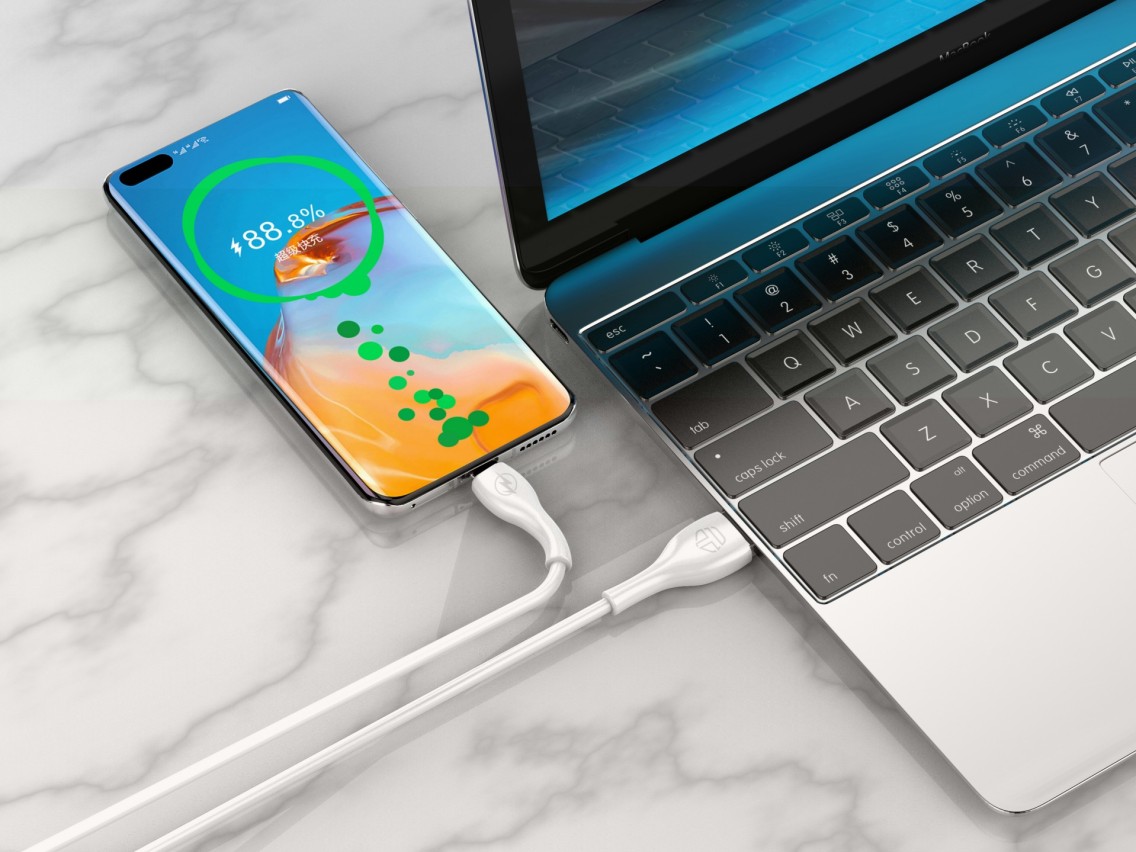 Techancy Cabo De Dados 1m Branco TB1727, Porta Usb Tipo C 3a De Carregamento Rápido, Adequado Para