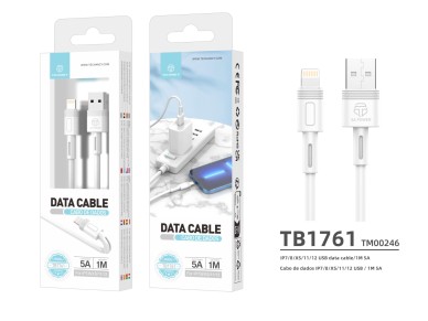 Techancy Cabo De Dados De Carregamento R�pido 5A 1m Branco TB1761, Interface Usb-Lightning, Suporta 