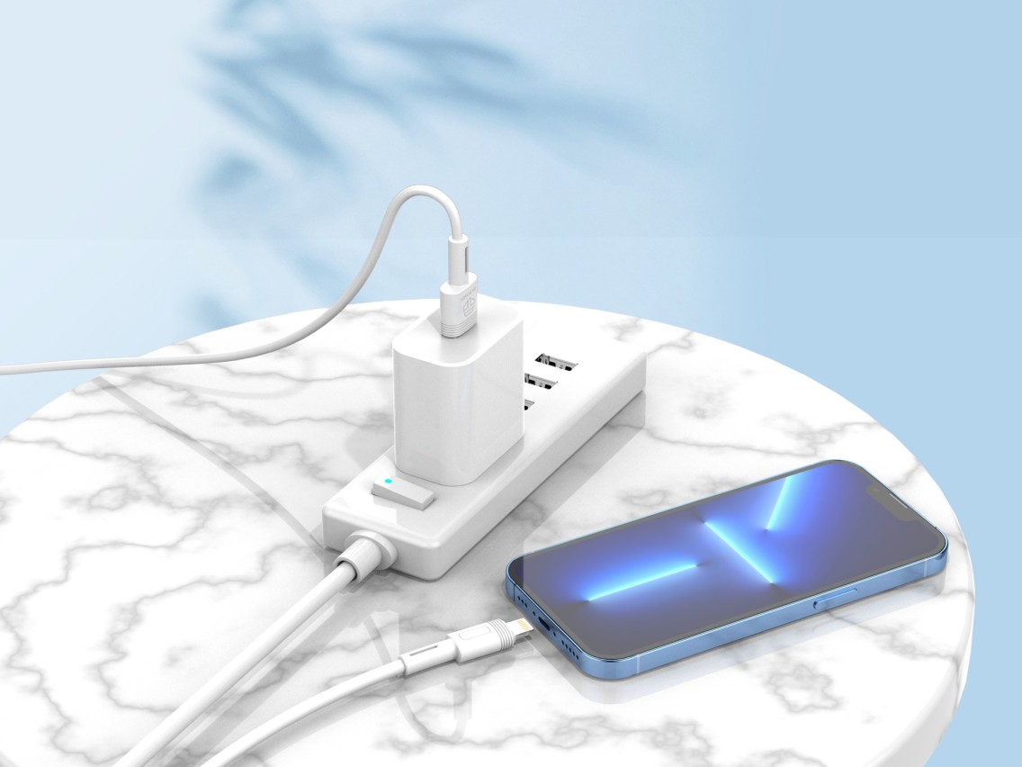 Techancy Cabo De Dados De Carregamento Rápido 5A 1m Branco TB1761, Interface Usb-Lightning, Suporta