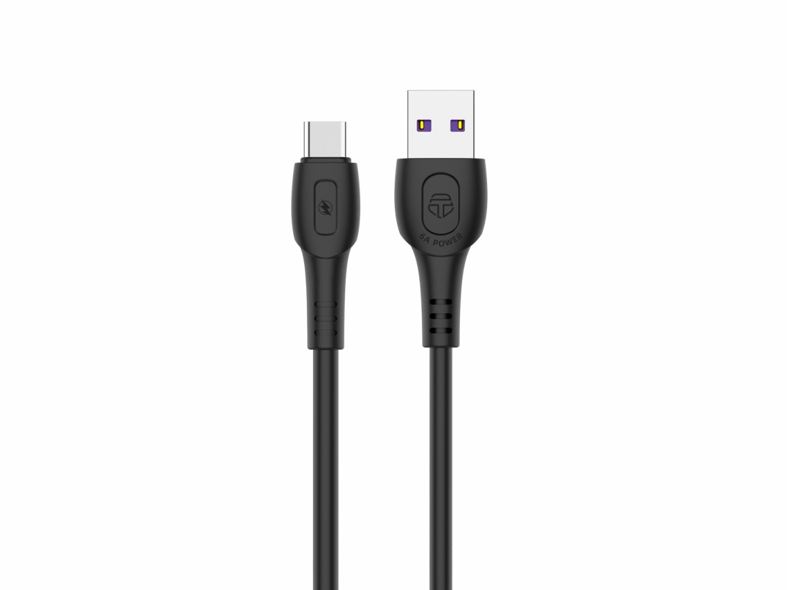 Techancy Super Fast Charging Data Cable 6A Black TB1729, USB Type-C Port, 1M Long, Fast Charging