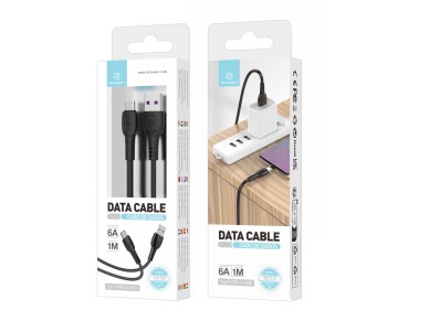 Techancy Cabo De Dados De Carregamento Super-R�pido 6A Preto TB1729, Porta Usb-Tipo-C, 1 M De Compri
