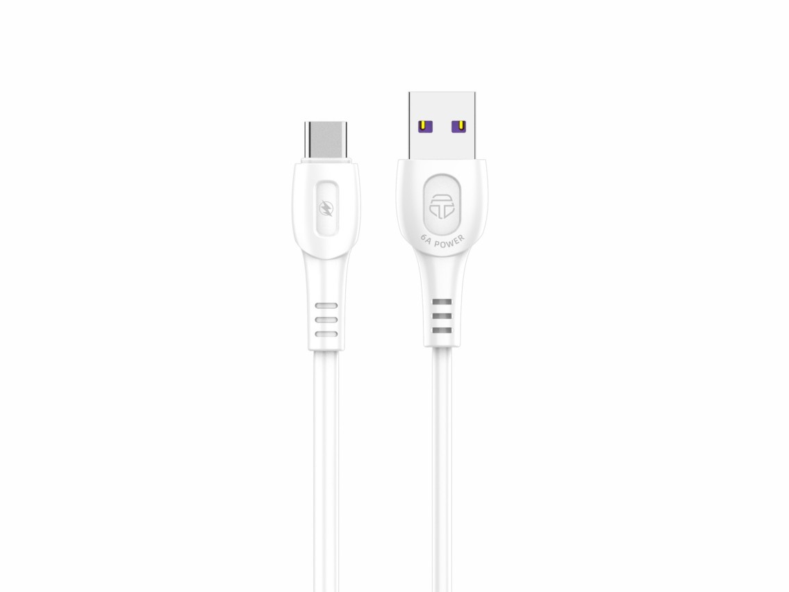 Techancy Super Fast Charging Data Cable 6A White TB1729, USB Type-C Port, 1M Length, Fast Charging