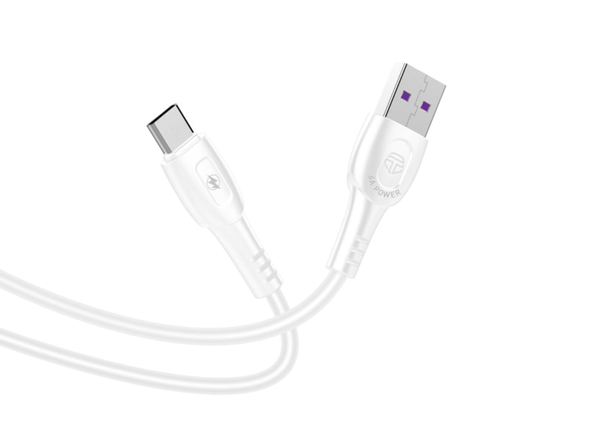 Techancy Super Fast Charging Data Cable 6A White TB1729, USB Type-C Port, 1M Length, Fast Charging