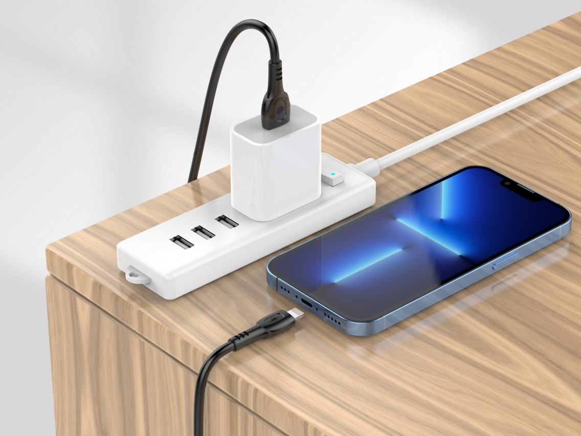 Techancy Super Fast Charging Data Cable 6A Black TB1762, USB-TIp8/X/11-14 Port, 1M Long, Fast Chargi
