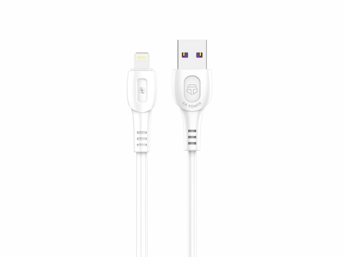 Techancy Super Fast Charging Data Cable 6A White TB1762, USB-IP8/X/11-14 Port, 1M Long, Fast Chargin