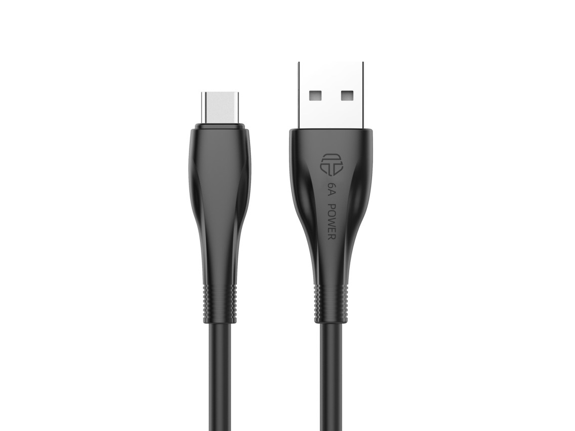 Techancy Super Fast Charging Data Cable 6A Black TB1730, USB Type-C Port, 1M Long, Fast Charging