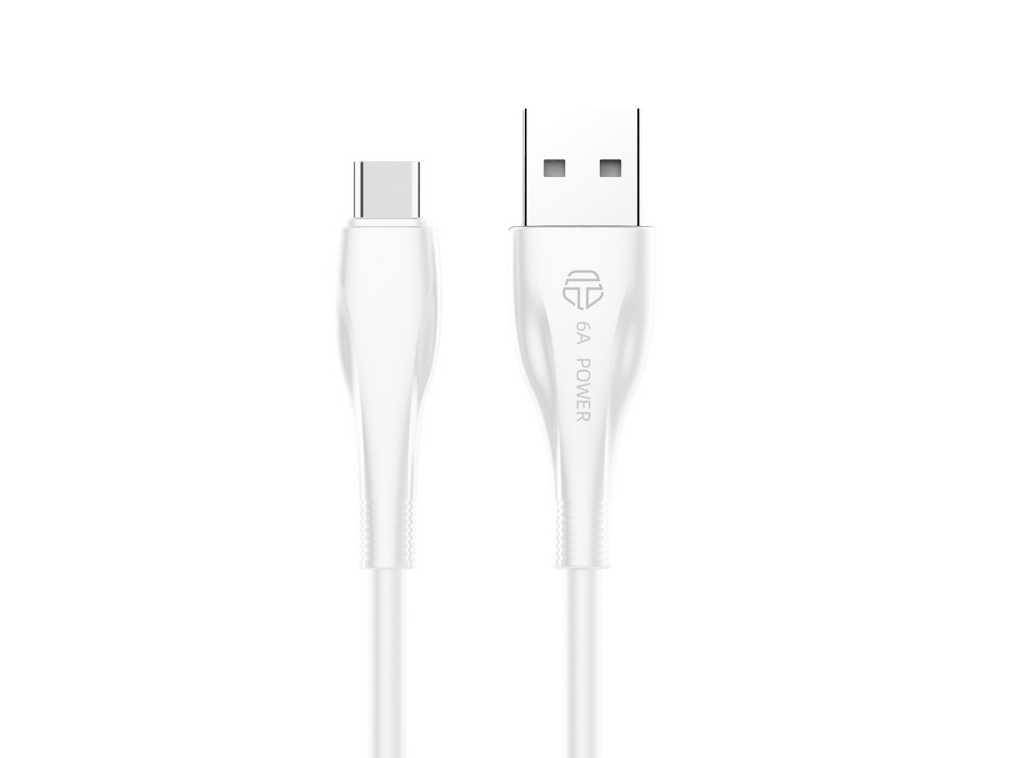 Techancy Super Fast Charging Data Cable 6A White TB1730, USB Type-C Port, 1M Long, Fast Charging
