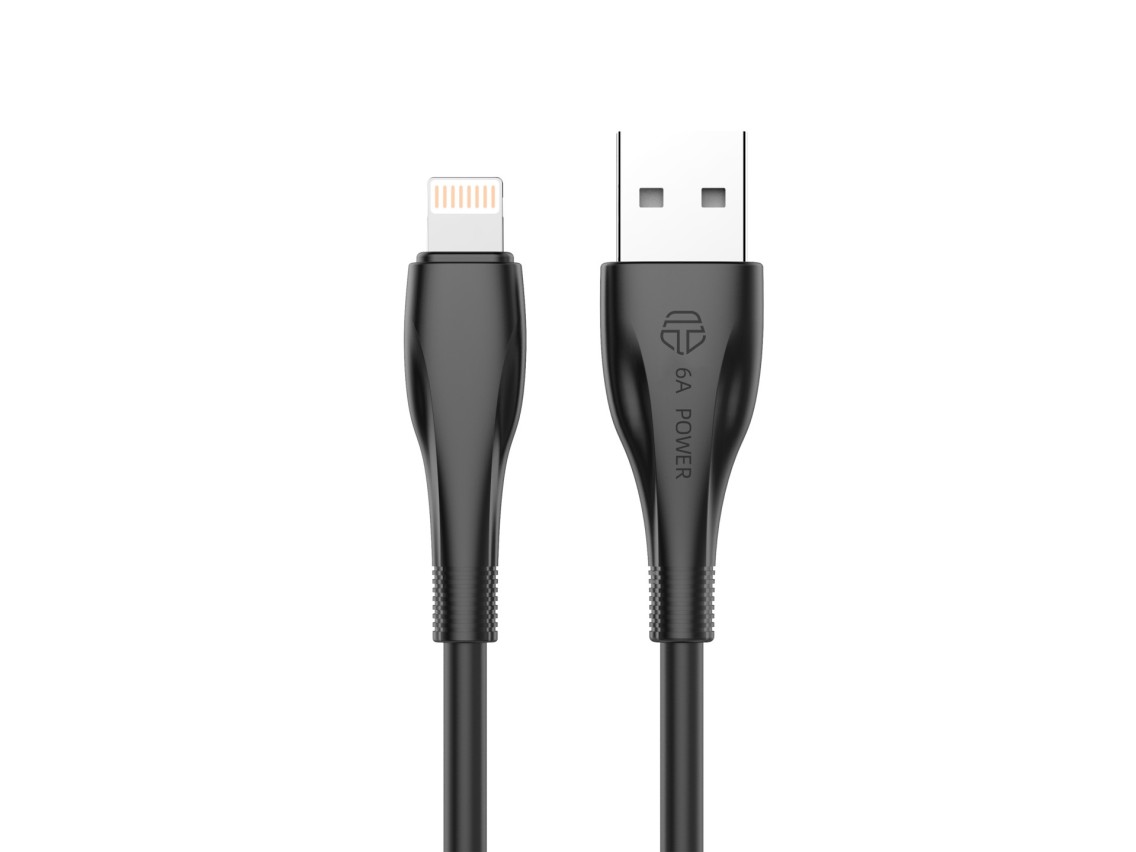 Techancy Super Fast Charging Data Cable 6A Black TB1763, USB-TIp8/X/11-14 Port, 1M Long, Fast Chargi