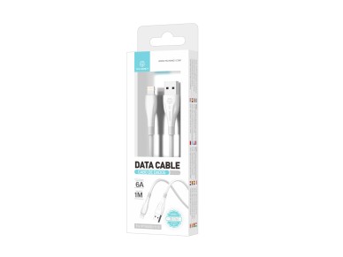 Techancy Super Fast Charging Data Cable 6A White TB1763, USB-IP8/X/11-14 Port, 1M Long, Fast Chargin