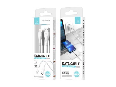 Techancy Super Fast Charging Data Cable 6A White TB1763, USB-IP8/X/11-14 Port, 1M Long, Fast Chargin