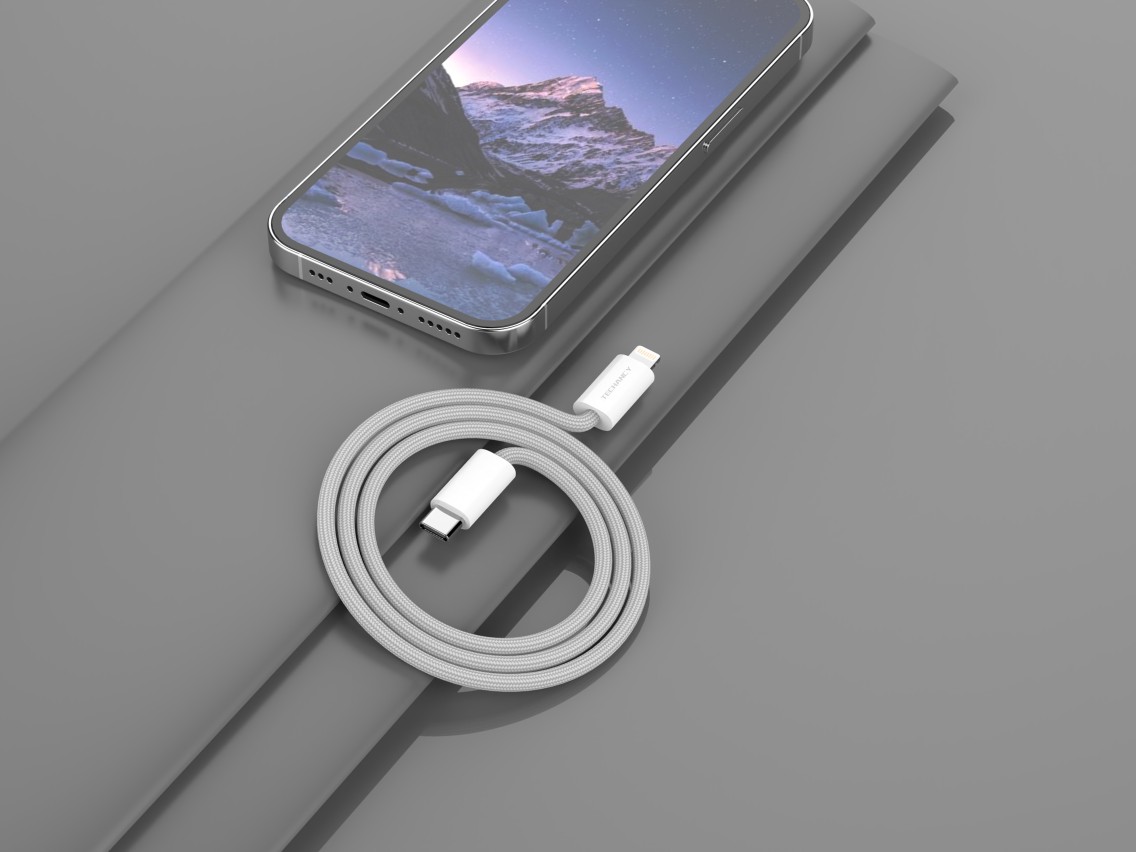 Techancy PD Data Cable TB1764, 25W, 1m White, USB-C to Lightning, Compatible with iPhone 8/XS/11-14,